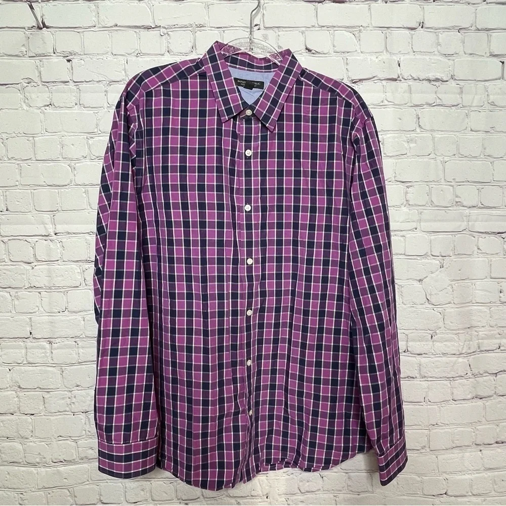 Banana Republic Soft Wash Slim Fit Plaid Long Sleeve Button Down size XL